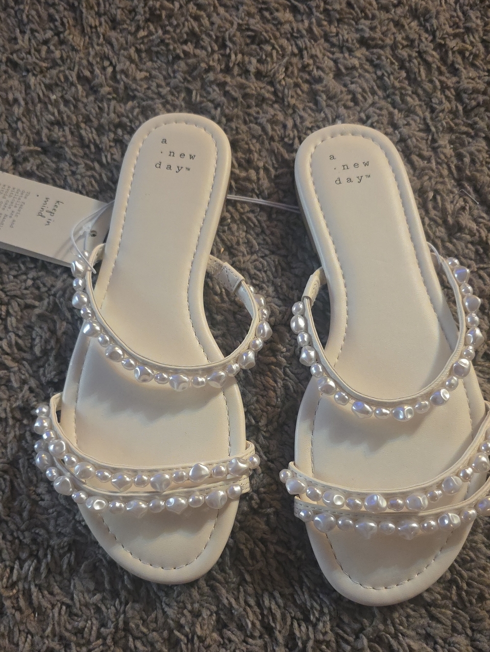 a new day White Pearl-Trim Slide Sandals